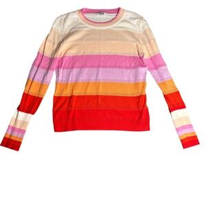 525 America Pastel Rainbow Sunset Stripe Open Knit Crewneck Sweater Women Medium